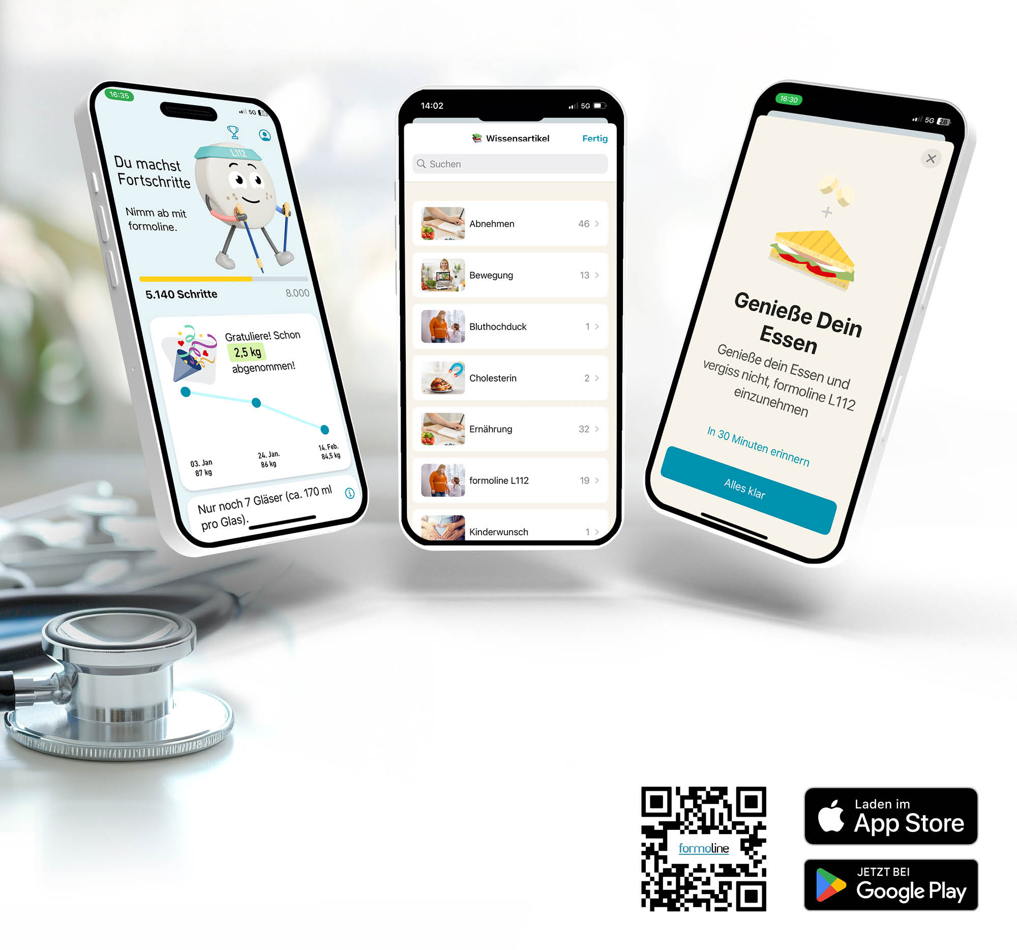 my formoline App auf Smartphones mit Funktionen für Abnehmen, Tracking und Ernährung