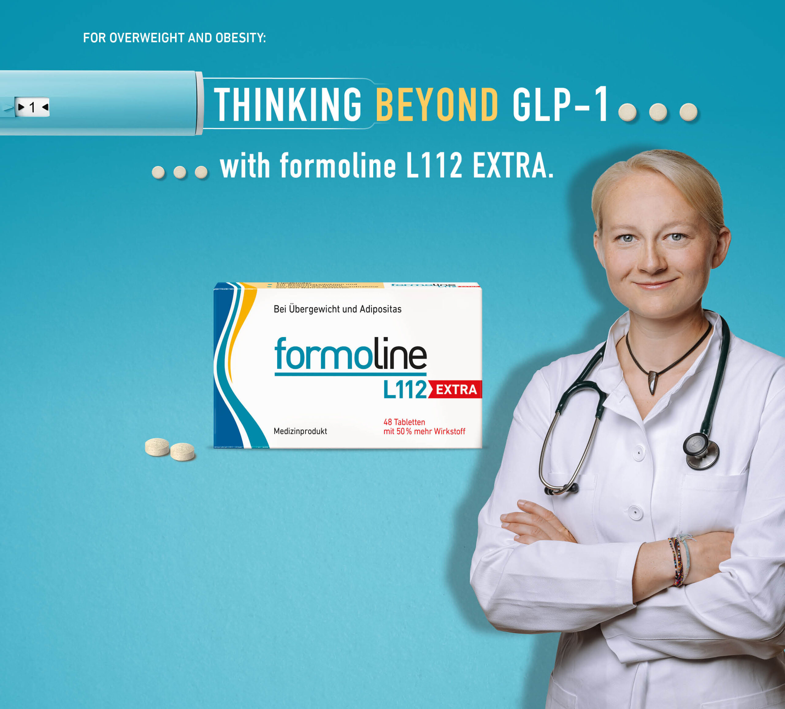 doctor presenting formoline L112 EXTRA for support in overweight and obesity management