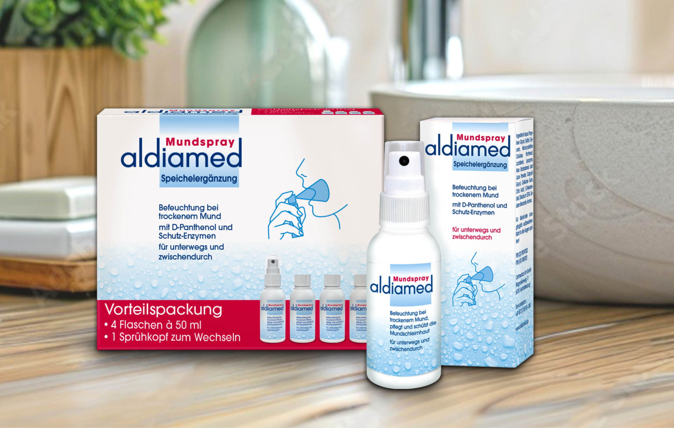 aldiamed Mundspray zur Befeuchtung bei trockenem Mund mit D-Panthenol und Enzymen